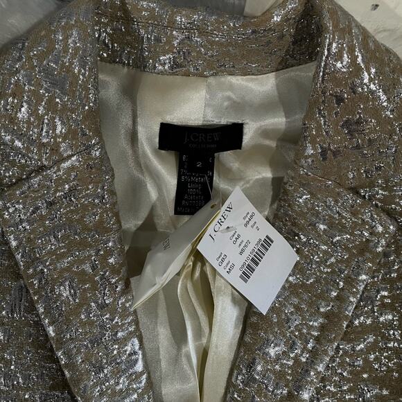 NEW J. Crew Wool Metallic Silver Brocade Jacquard Career Suit Blazer Jacket RARE - Picture 11 of 15